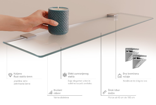 Translucent tempered glass bathroom shelf 15x5 inches