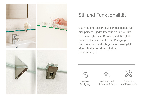 Glass bathroom shelf 40x13 cm