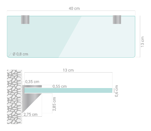 Glass bathroom shelf 40x13 cm