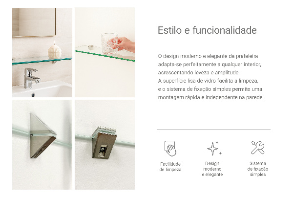 Glass wall shelf for mirror 17x5 in (45x13 cm)