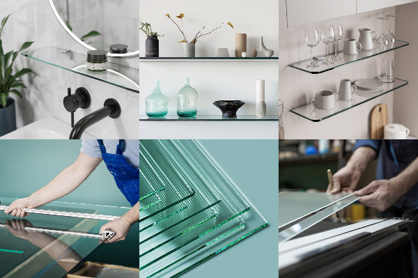 Glass wall shelf for mirror 17x5 in (45x13 cm)