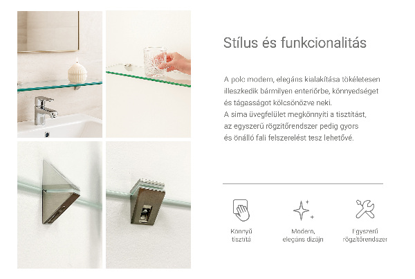 Glass wall shelf for mirror 60x13 cm