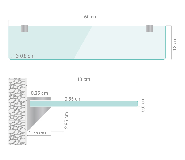 Glass wall shelf for mirror 60x13 cm