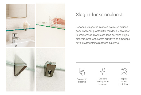 Glass bathroom shelf 70x13 cm