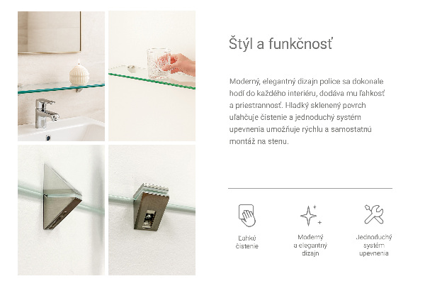 Glass wall shelf for mirror 31x5 in (80x13 cm)
