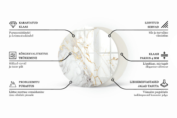 Glass table top with print Smooth white