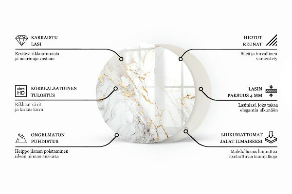 Glass table top with print Smooth white