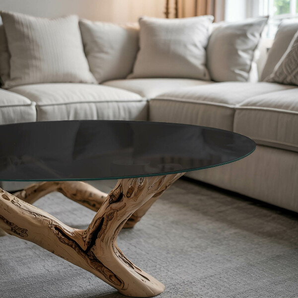 Round glass table top with print Smooth black style