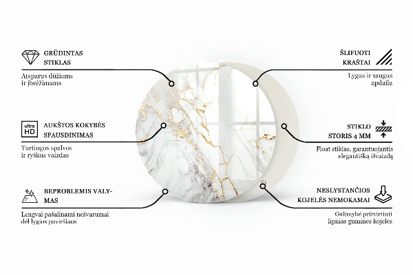 Round glass table top Marble pattern