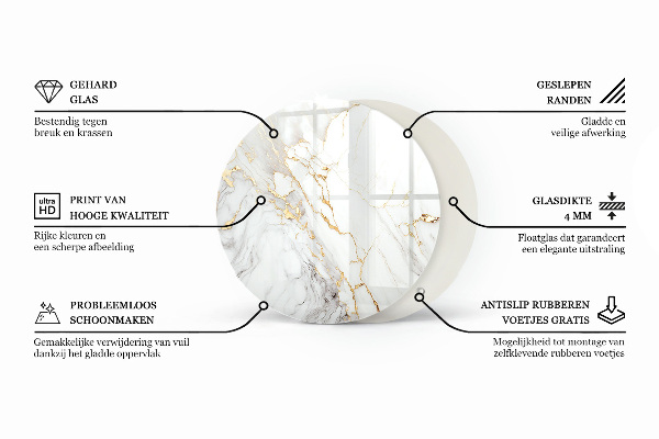 Round glass table top Marble pattern