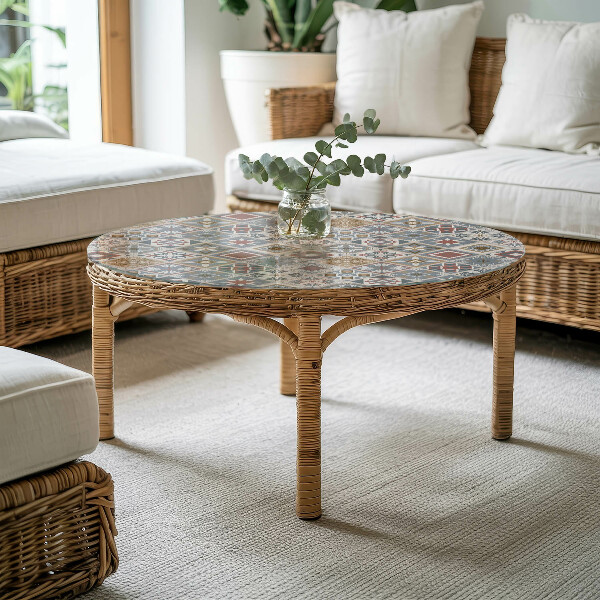 Glass table top with print Mosaic-style ornaments