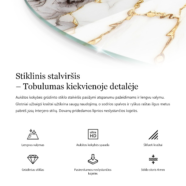 Round glass table top with print Elegant marble pattern