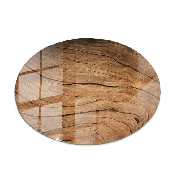 Round glass table top Natural wood texture