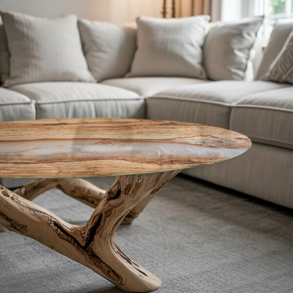 Glass table top with print Natural wood and resin pattern