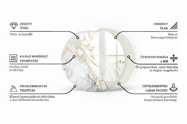 Round glass table top Marble pattern with delicate veins