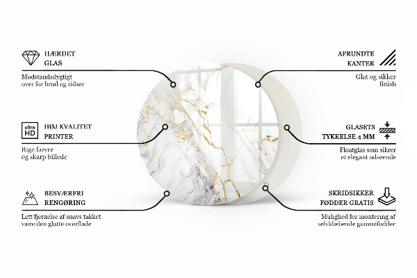 Round glass table top Marble pattern with delicate veins