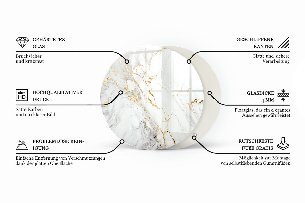 Round glass table top Marble-inspired pattern