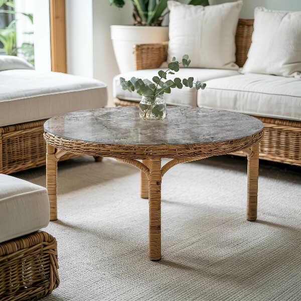 Round glass table top Marble-inspired pattern