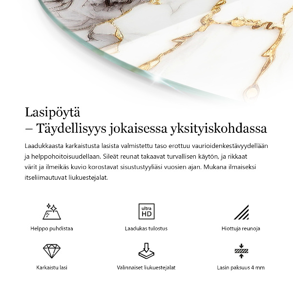 Round glass table top Wood panel pattern