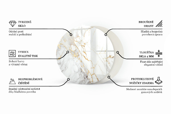 Round glass table top with print Marble texture motif