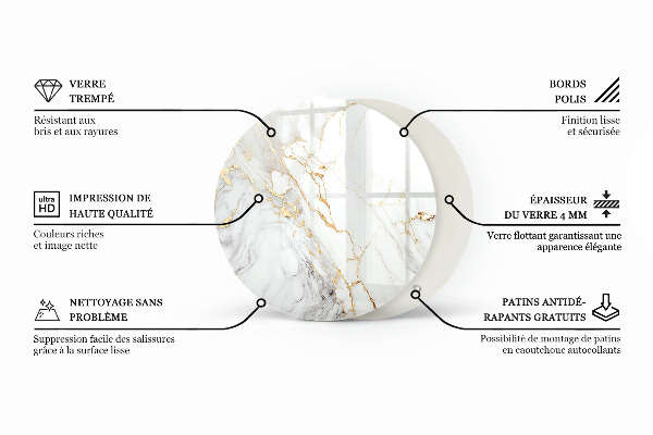 Round glass table top with print Marble texture motif