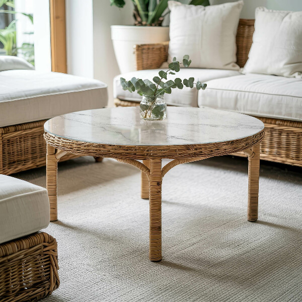 Round glass table top with print Marble texture motif