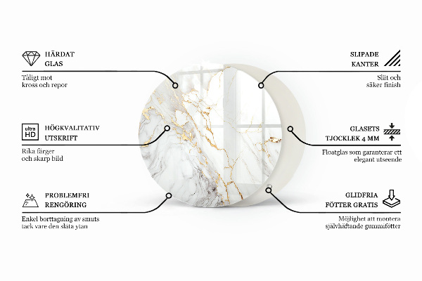 Round glass table top with print Marble texture motif