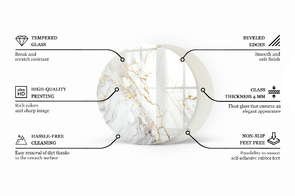 Round glass table top with print Marble texture motif