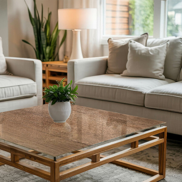 Decorative glass table top with print Stylish wood motif