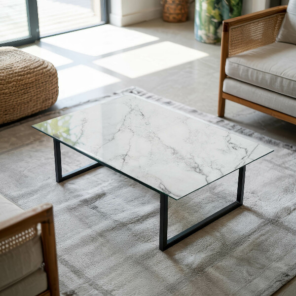 Rectangular glass table top with print Marble texture motif