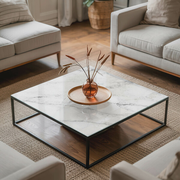 Rectangular glass table top with print Marble texture motif