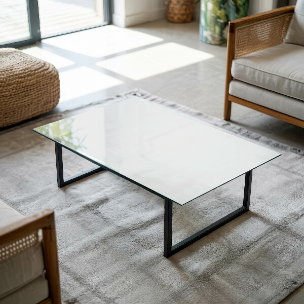 Decorative glass table top with print Smooth white