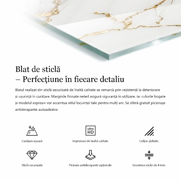 Decorative glass table top with print Smooth white