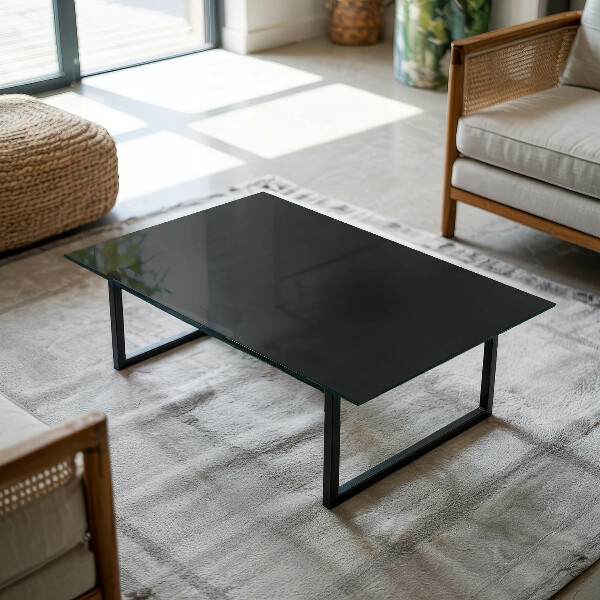 Rectangular glass table top with print Smooth black style