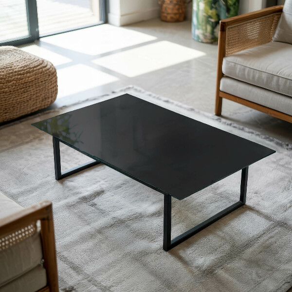 Rectangular glass table top with print Smooth black style