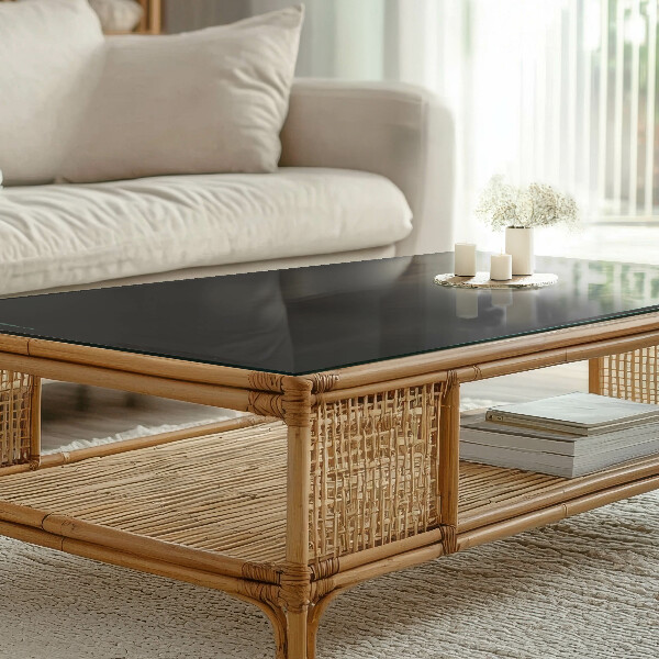 Rectangular glass table top with print Smooth black style