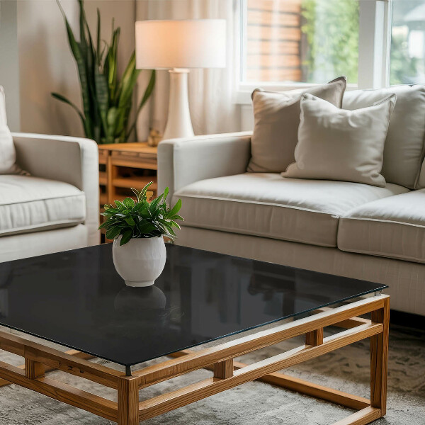 Rectangular glass table top with print Smooth black style