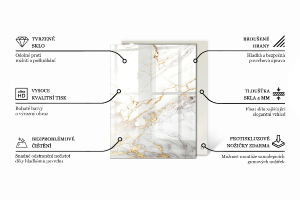 Rectangular glass table top with print Concrete with cracks