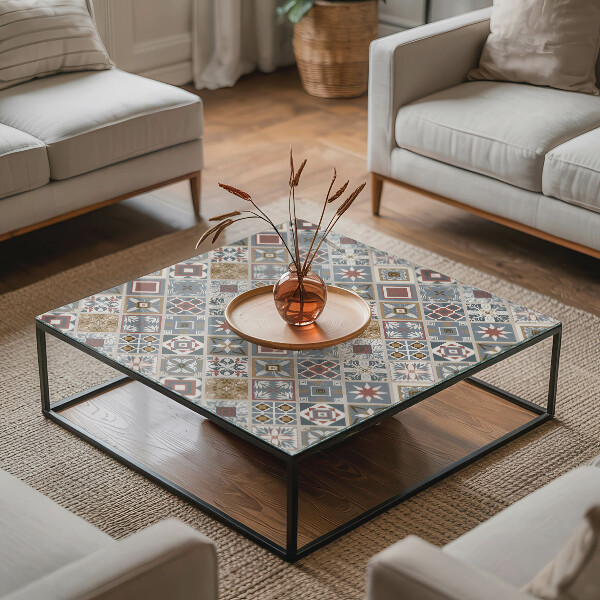 Decorative glass table top with print Mosaic-style ornaments