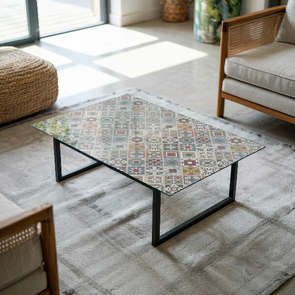 Decorative glass table top with print Mosaic-style ornaments