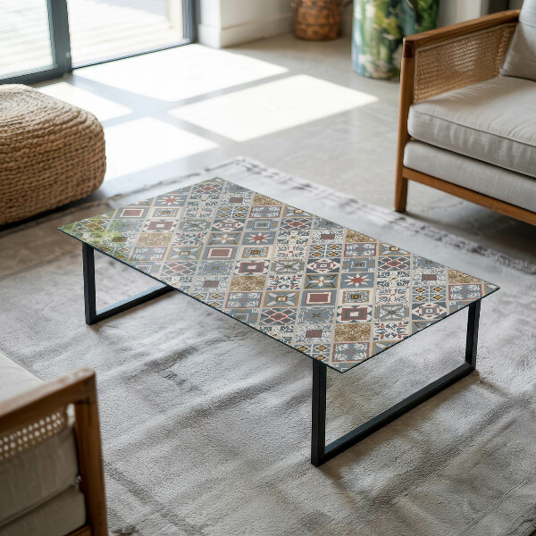 Decorative glass table top with print Mosaic-style ornaments