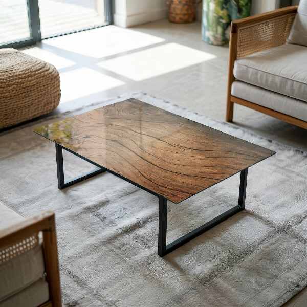 Rectangular glass table top Natural wood texture