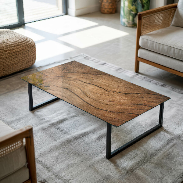 Rectangular glass table top Natural wood texture
