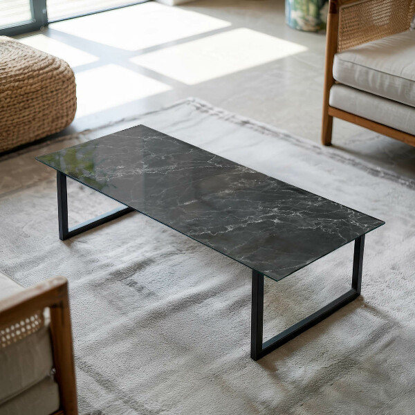Rectangular glass table top with print Veined marble pattern