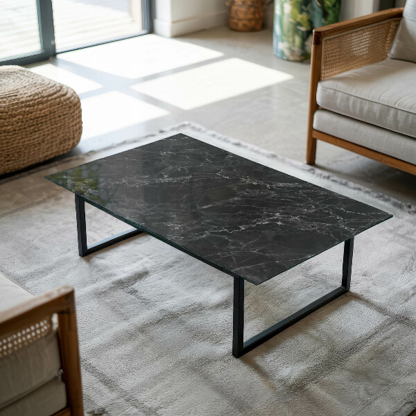 Rectangular glass table top with print Veined marble pattern