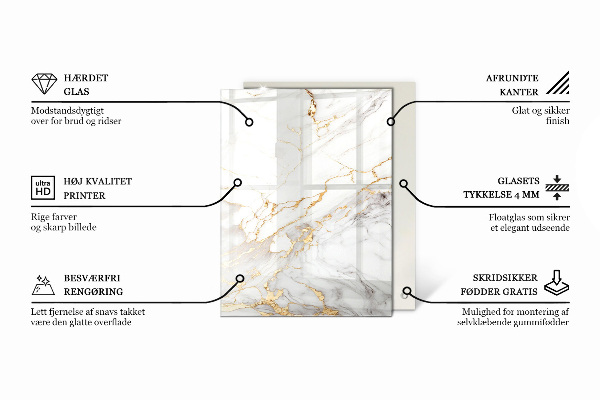 Rectangular glass table top with print Veined marble pattern