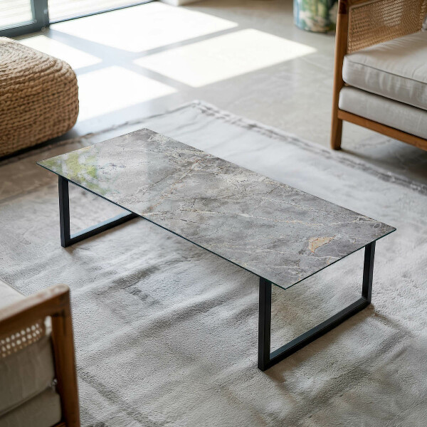 Rectangular glass table top Marble-inspired pattern