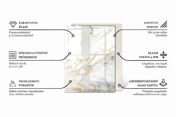 Rectangular glass table top Marble-inspired pattern