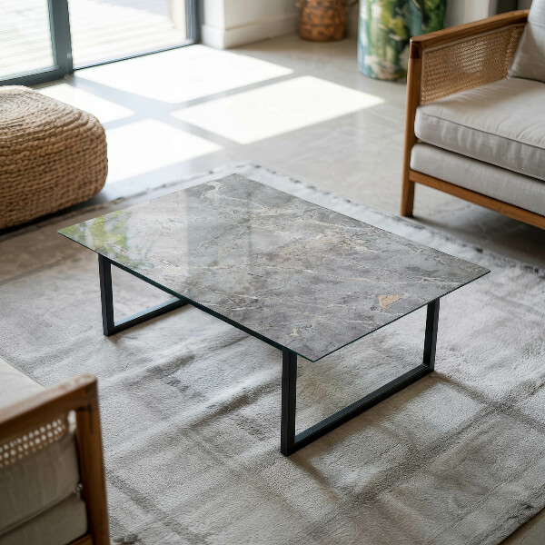 Rectangular glass table top Marble-inspired pattern