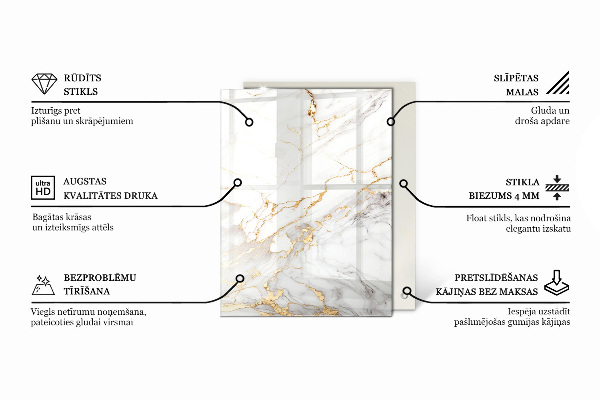Rectangular glass table top with print Elegant marble pattern